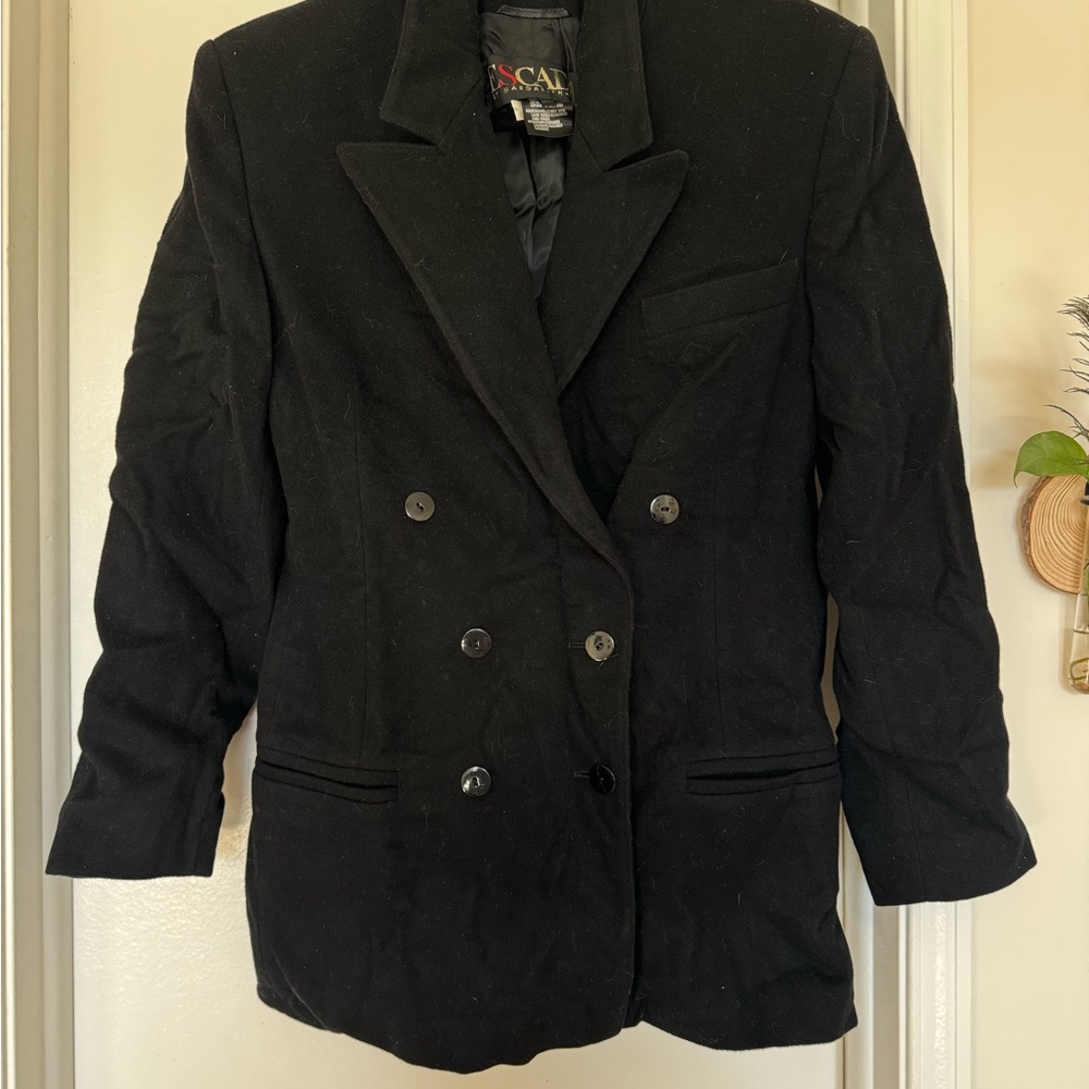 Escada Black Double-Breasted Wool-Blend Blazer Jacket